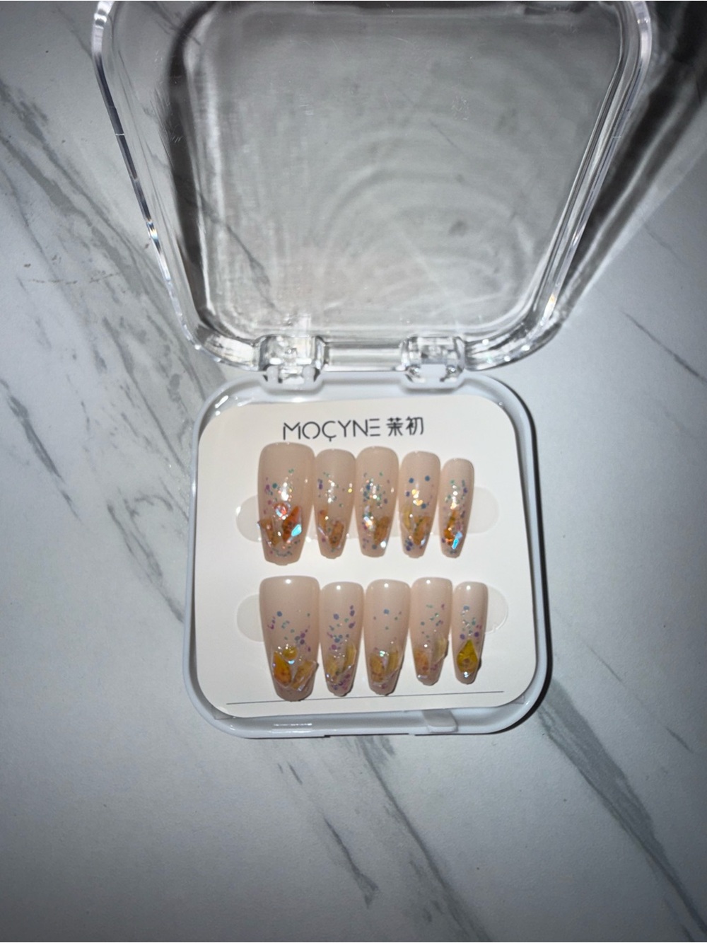 Nude Press-On Nail Set with Gold Holographic Accents - 24 Nails + Nail Prep Item - Picture 3 of 4